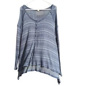 Free People Open Knit Sweater Size Medium Blue Boho Beachy Asymmetrical Casual